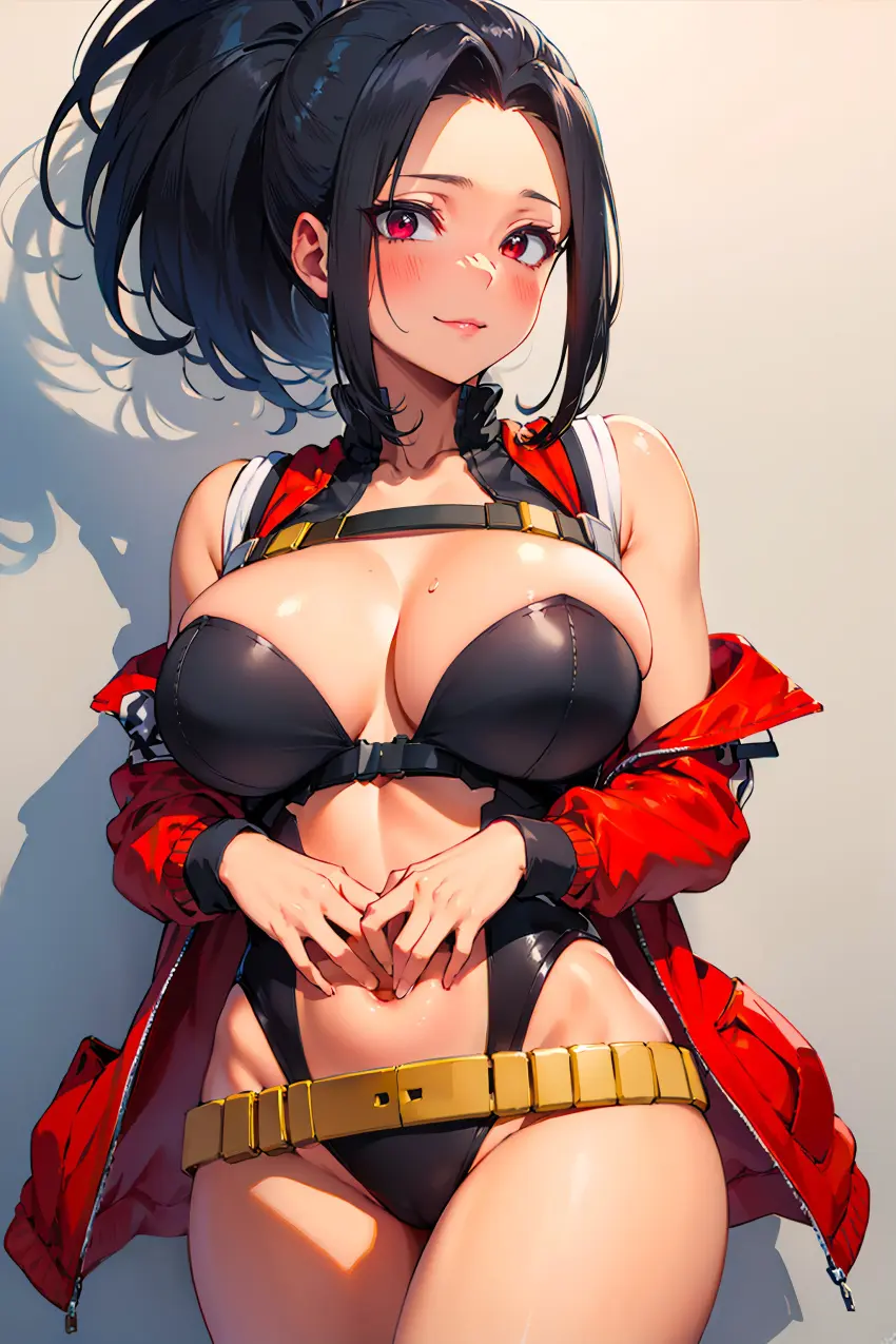 Image 1girls,big_breasts,breasts,female,long_hair,looking_at_viewer,red_eyes,solo,ponytail,ai_generated,cleavage,my_hero_academia,boku_no_hero_academia,boob_window,momo_yaoyorozu,murinelli2,ramdonwaifu