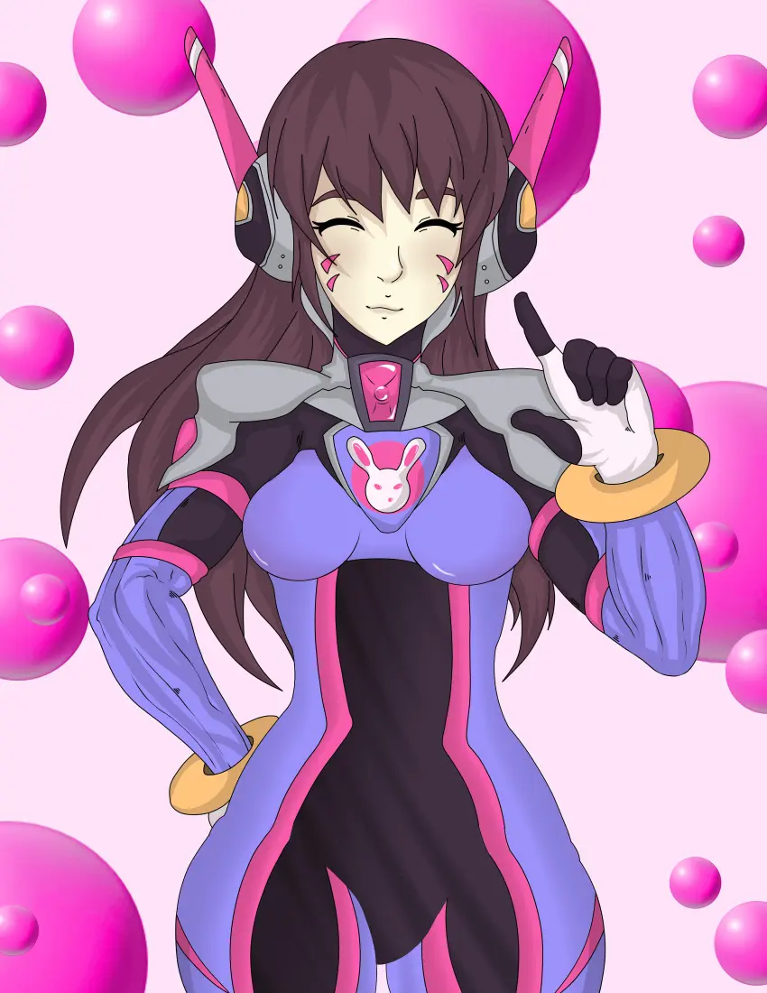 Image 1girls,clothed,female,solo,standing,smiling,closed_eyes,overwatch,overwatch_2,d.va,mistakeart60