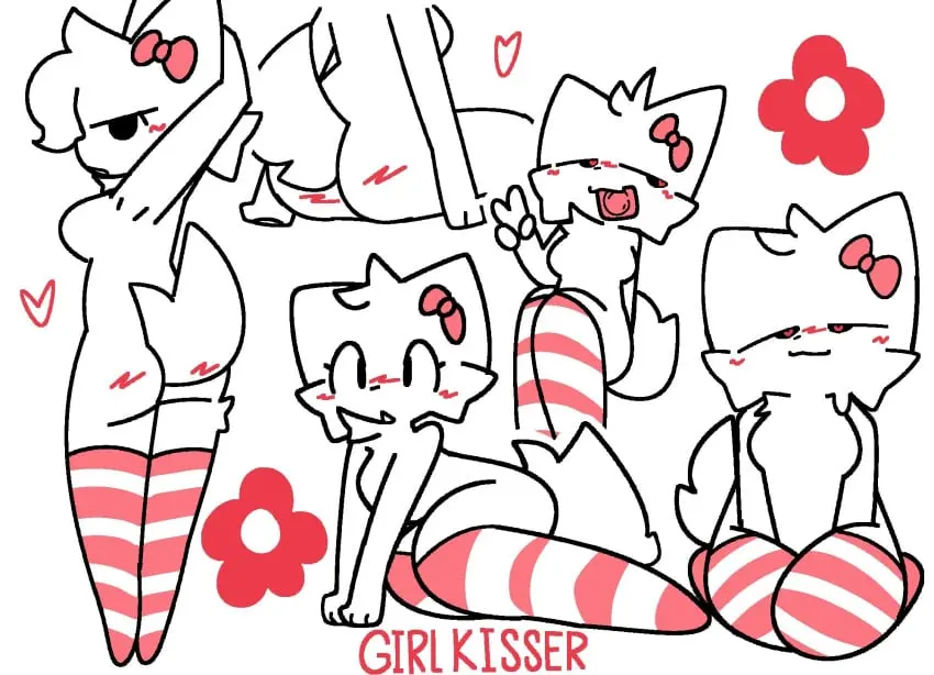 Image blush,breasts,female,thighhighs,furry,condom,thigh_highs,furry_only,white_fur,rule_63,girlkisser,melodynotmel,silly_cat_(mauzymice),boykisser,mel_(artist)
