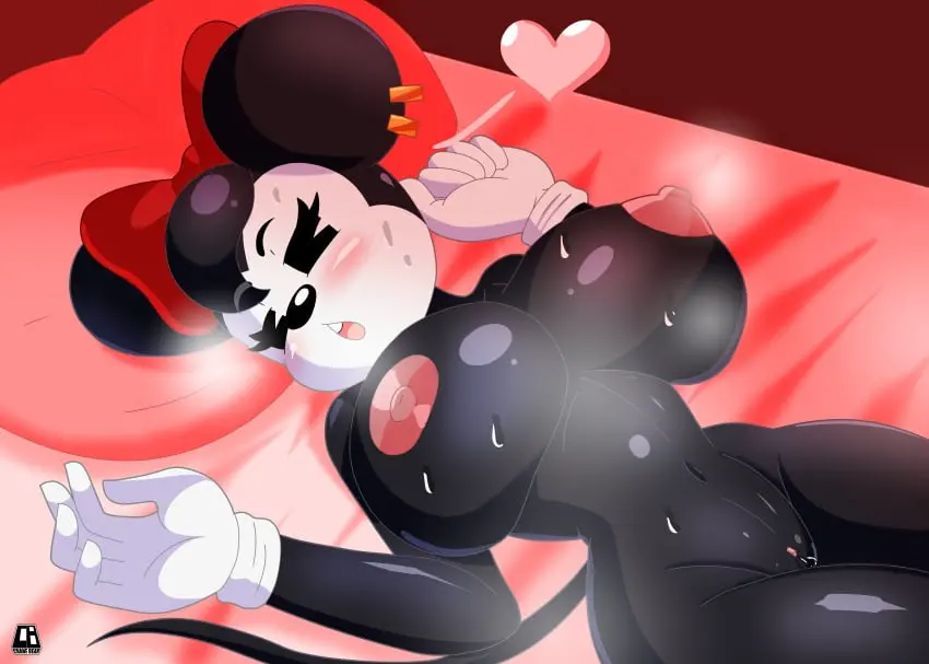 Image 1girls,breasts,female,hi_res,solo,pussy,disney,dark_skin,anthro,public_domain,absurd_res,pose,pinup,aroused,bedroom,genitals,mammal,anthro_only,murid,murine,rodent,dark_body,cranebear,minnie_mouse,temptation