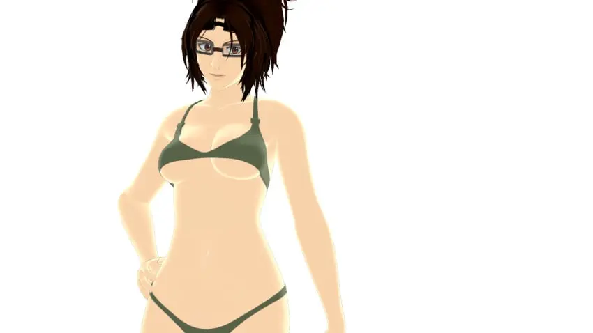 Image breasts,brown_eyes,female,solo,bikini,underboob,glasses,brown_hair,3d,bikini_top,bikini_bottom,transparent_background,attack_on_titan,shingeki_no_kyojin,hanji_zoe