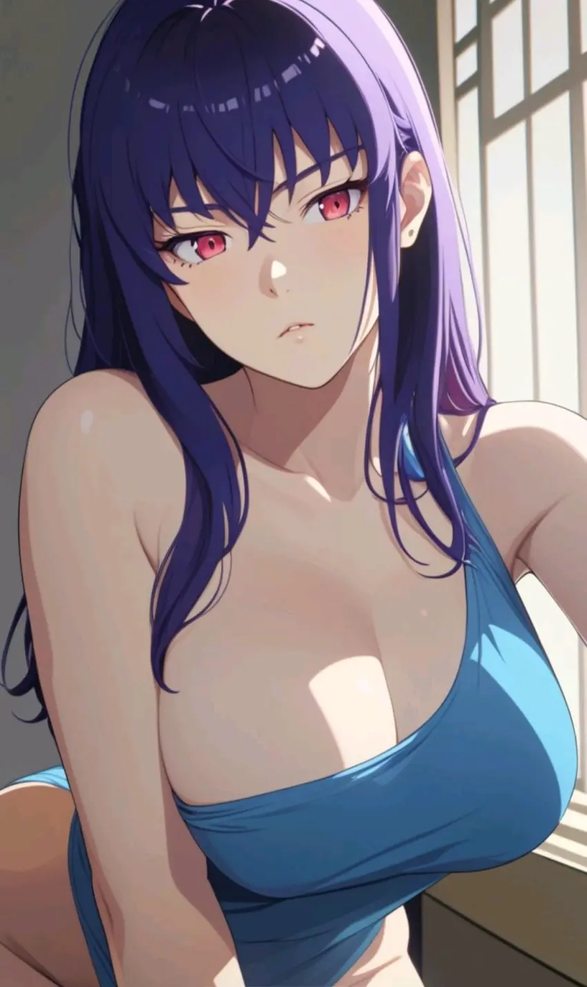 Image breasts,female,red_eyes,ai_generated,tagme,dark_hair,purple_hair,myaim,urusei_yatsura,sakura_(urusei_yatsura)