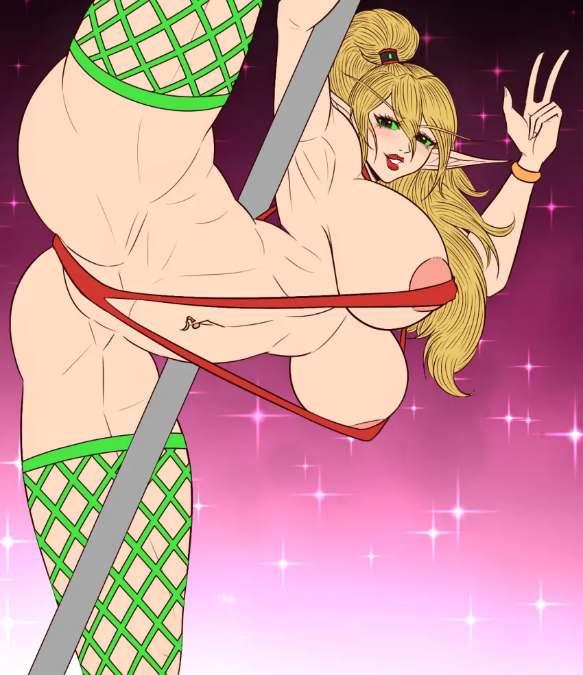Image 1girls,breasts,female,light-skinned_female,light_skin,looking_at_viewer,solo,thick_thighs,voluptuous,athletic,huge_breasts,blonde_hair,spread_legs,voluptuous_female,stockings,warcraft,world_of_warcraft,fishnets,athletic_female,v,blizzard_entertainment,blood_elf,v_sign,pole,splits,pole_dancing,valeera_sanguinar,niramoli