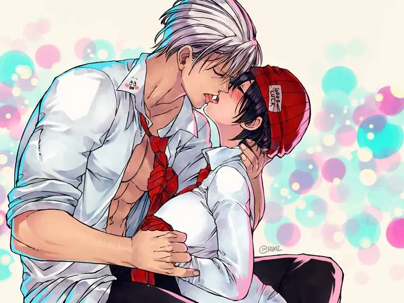 Image 1girls,female,shirt,1boy,male,couple_(romantic),french_kissing,andy_(undead_unluck),izumo_fuuko,rusky,undead_unluck,clothly