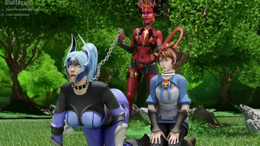 Image 1girls,female,light-skinned_female,blue_eyes,blue_hair,pussy,tail,yellow_eyes,ass,monster,monster_girl,demon,brown_hair,3d,demon_girl,collar,all_fours,red_skin,forest,nails,chains,day,sunlight,horny,red_body,succubus,crown,helmet,tavern,horse_tail,latex_suit,dota_2,queen_of_pain,luna_(dota),marci,sluttavern,akasha,marci_(dota)