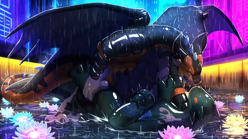 Image hi_res,cum,male,penis,tail,sex,duo,erection,orange_eyes,feet,anal,anal_sex,digital_media_(artwork),wings,anthro,cum_inside,text,mythology,absurd_res,wet,ejaculation,ambiguous_gender,penetration,genital_fluids,bodily_fluids,genitals,horn,flower,glistening,glistening_body,2024,biped,wet_body,green_body,scalie,outside,cumshot,toes,plant,mythological_creature,dragon,mythological_scalie,detailed_background,blue_penis,spikes,4k,16:9,3_toes,translucent,goo_creature,long_tail,membrane_(anatomy),membranous_wings,widescreen,male/ambiguous,outside_sex,cyberpunk,translucent_body,big_wings,raining,sexotheque,dundydur,palus_(dundydur)