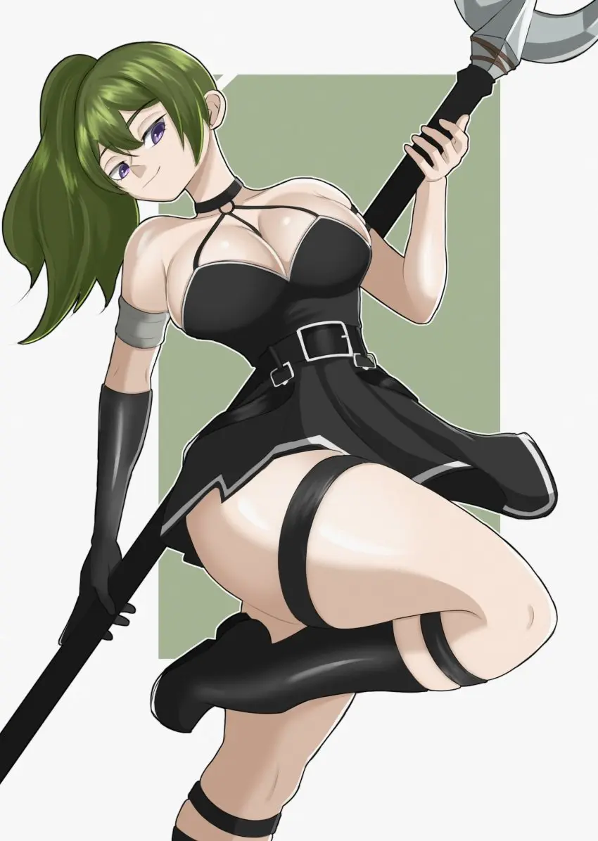 Image breasts,female,female_only,solo,purple_eyes,green_hair,sousou_no_frieren,weapon,ubel_(sousou_no_frieren),johnnylockson