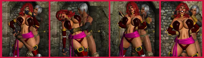 Image big_breasts,breasts,female,grey_hair,2girls,multiple_girls,red_hair,big_belly,unconscious,clenched_teeth,leg_grab,helpless,scared_face,ball_gag,eyes_wide_open,gagged,fight,holding_belly,holding_head,half_naked,hands_bound,leg_lock,looking_at_prey,red_monika,battle_chasers,bounty_hunter,chloroform,cupping_breasts,evil_smirk