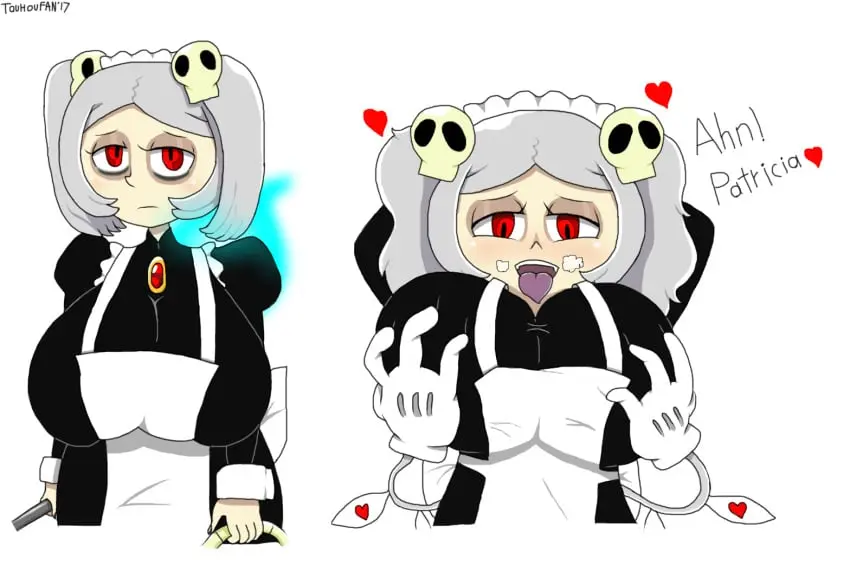 Image female,2girls,tagme,groping,skullgirls,undead,unseen_female_face,unseen_character,bloody_marie,marie_korbel,peacock_(skullgirls),touhoufan