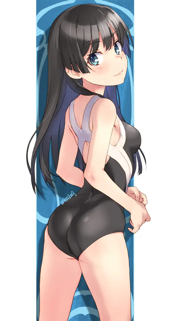 Image 1girls,blush,breasts,female,female_only,long_hair,looking_at_viewer,smile,solo,black_hair,blue_eyes,ass,medium_breasts,swimsuit,teenager,teenage_girl,back,young,younger_female,cute_girl,slim_girl,to_aru_majutsu_no_index,to_aru_kagaku_no_railgun,kawaii,saten_ruiko,raika9