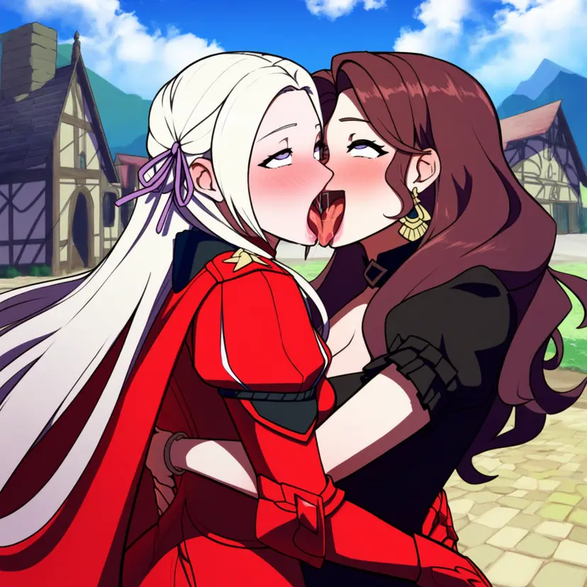 Image female,female_only,2girls,multiple_girls,ai_generated,ahe_gao,yuri,fire_emblem,sloppy,kissing,edelgard_von_hresvelg,tongue_kiss,french_kissing,powerhouserift,tongue_touching_another's_tongue,dorothea_arnault,tongues_touching