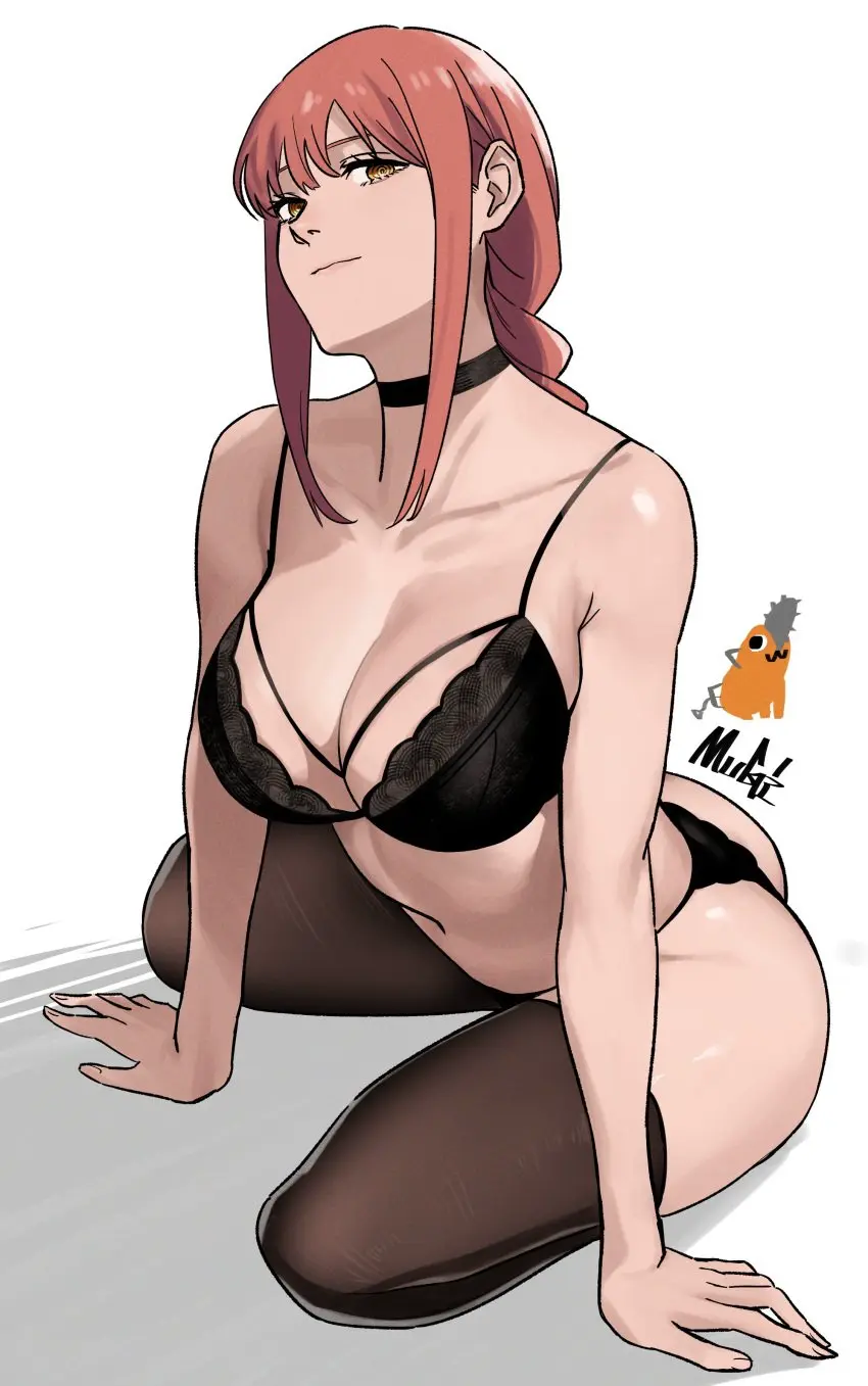 Image 1girls,big_breasts,breasts,female,female_only,large_breasts,light-skinned_female,light_skin,looking_at_viewer,solo,white_background,thighhighs,yellow_eyes,choker,red_hair,bra,panties,underwear,ass,big_ass,thick_thighs,thighs,wide_hips,belly_button,lingerie,sitting,stockings,glowing_eyes,slim_waist,leaning_forward,lingerie_only,chainsaw_man,makima_(chainsaw_man),sitting_down,mugi_(mugit49),mugit49