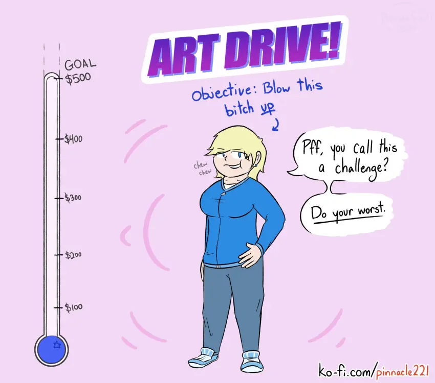 Image 1girls,big_breasts,breasts,female,light-skinned_female,long_hair,blue_eyes,tagme,blonde_hair,blueberry_inflation,inflation,dialogue,blue_jacket,sweatpants,before_inflation,pinnacle22