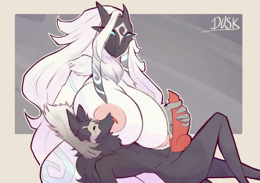 Image breasts,female,hi_res,nipples,blue_eyes,licking,male,tongue,sex,duo,pink_nipples,male/female,size_difference,huge_breasts,anthro,closed_eyes,handjob,canid,canine,canis,mammal,wolf,black_body,white_body,league_of_legends,bovid,penile,knot,tuft,riot_games,larger_female,caprine,kindred,lamb_(league_of_legends),mask,sheep,tencent,neck_tuft,nursing_handjob,nipple_fetish,nipple_play,nipple_lick,wolf_(league_of_legends),rdusk,rdusk_huntress