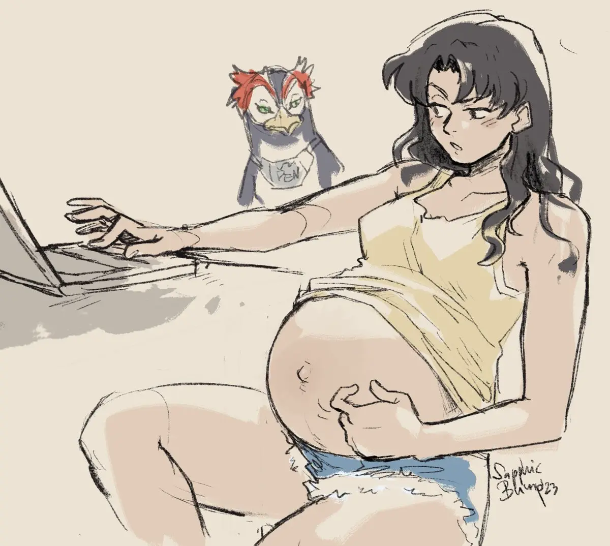 Image belly,belly_button,big_belly,popped_navel,pregnant,pregnant_belly,pregnant_female,sitting,shorts,tank_top,short_shorts,neon_genesis_evangelion,misato_katsuragi,itching,ill_fitting_clothing,sapphicbump,scratching_belly,scratching_self,tank_top_up
