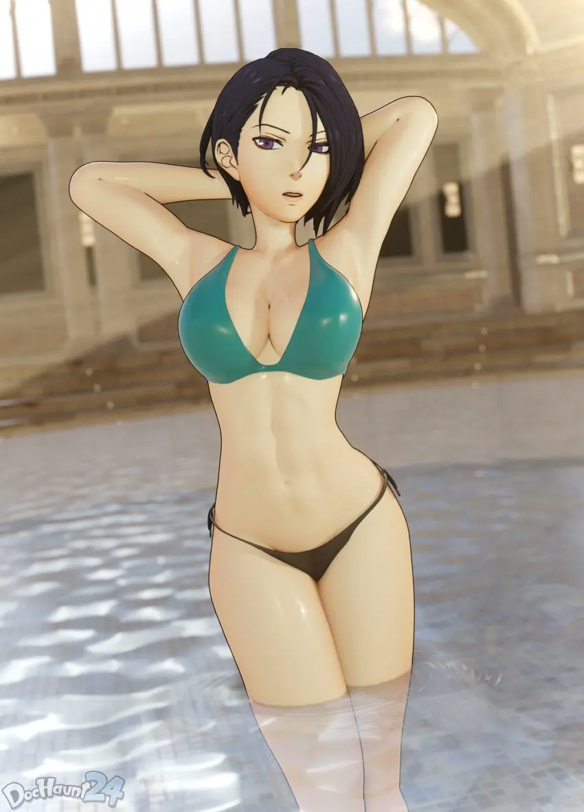Image 1girls,breasts,female,female_only,large_breasts,solo,standing,blue_hair,short_hair,bikini,water,armpits,arms_behind_head,bare_midriff,cleavage,midriff,legs,swimsuit,purple_eyes,pose,indoors,nintendo,3d,hair_between_eyes,alternate_costume,black_bikini,fire_emblem,fire_emblem:_three_houses,pool,partially_submerged,green_bikini,bare_legs,bare_arms,black_swimsuit,two-tone_bikini,shamir_nevrand,dochaunt24,green_swimsuit