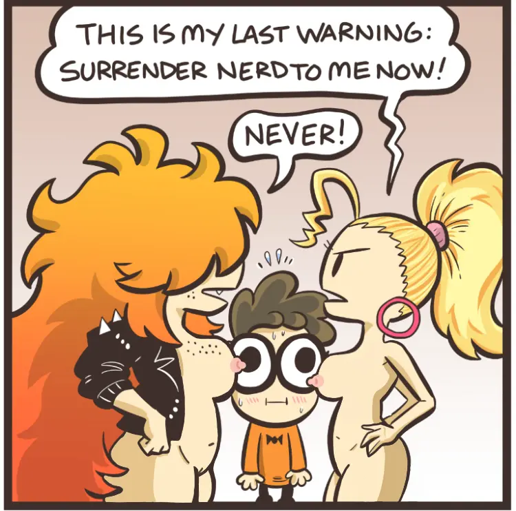 Image breasts,female,nipples,1boy,2girls,male,nude,pussy,boobs,ponytail,freckles,vagina,orange_hair,nude_female,tagme,blonde_hair,naked_female,edit,blonde_hair_female,blonde_female,blonde,love_triangle,nude_female_clothed_male,inbetween_breasts,nerd_(nerd_and_jock),nerd_and_jock_(webcomic),queen_(nerd_and_jock),tiger_(nerd_and_jock)