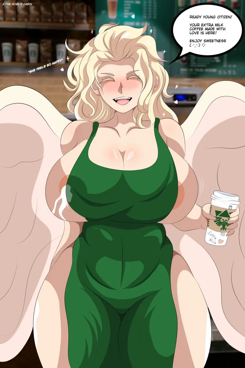 Image 1girls,big_breasts,breasts,female,female_only,smile,solo,voluptuous,solo_female,wings,milk,text,tagme,blonde_hair,lactating,lactation,dialogue,english_text,speech_bubble,lactation_through_clothes,meme,rule_63,warhammer_(franchise),warhammer_40k,imperium_of_man,primarch,post-human,the_goblin_cabin_(mclovintrue),iced_latte_with_breast_milk,blood_angels,sanguinius_(warhammer_40k),barista,starbucks