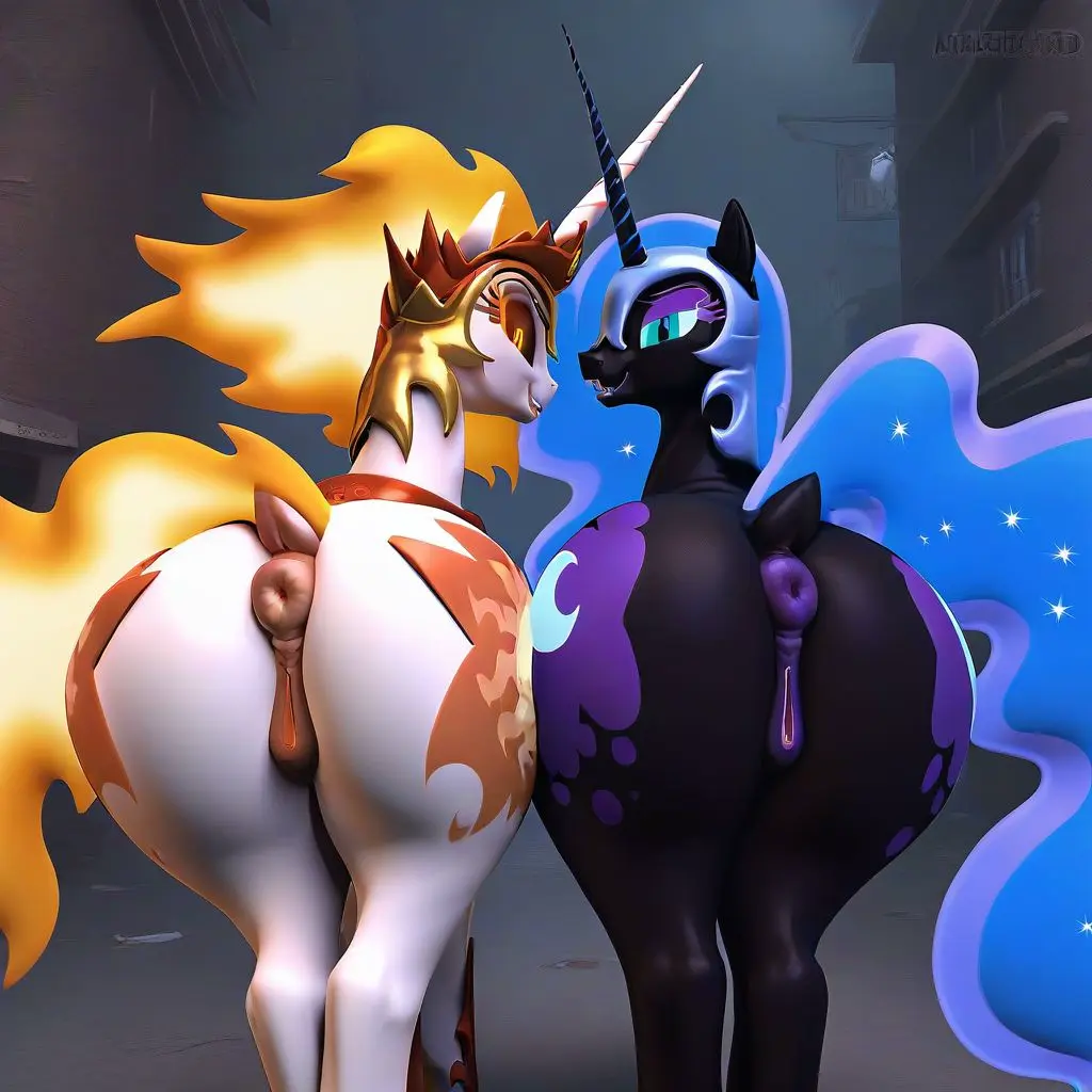 Image female,pussy,ass,ai_generated,anus,friendship_is_magic,hasbro,my_little_pony,princess_celestia_(mlp),princess_luna_(mlp),animal_genitalia,animal_pussy,equine_genitalia,equine_pussy,equid,equine,horse,pony,daybreaker_(mlp),alicorn,nightmare_moon_(mlp)