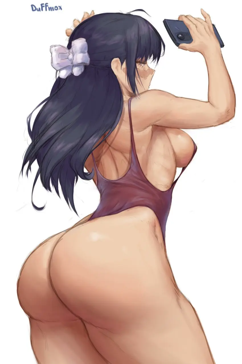 Image 1girls,breasts,brown_eyes,female,female_only,light-skinned_female,light_skin,long_hair,black_hair,thighhighs,ass,big_ass,big_butt,female_focus,thick_thighs,thighs,thick,swimsuit,ass_focus,thick_legs,phone,jujutsu_kaisen,duffmox,utahime_iori