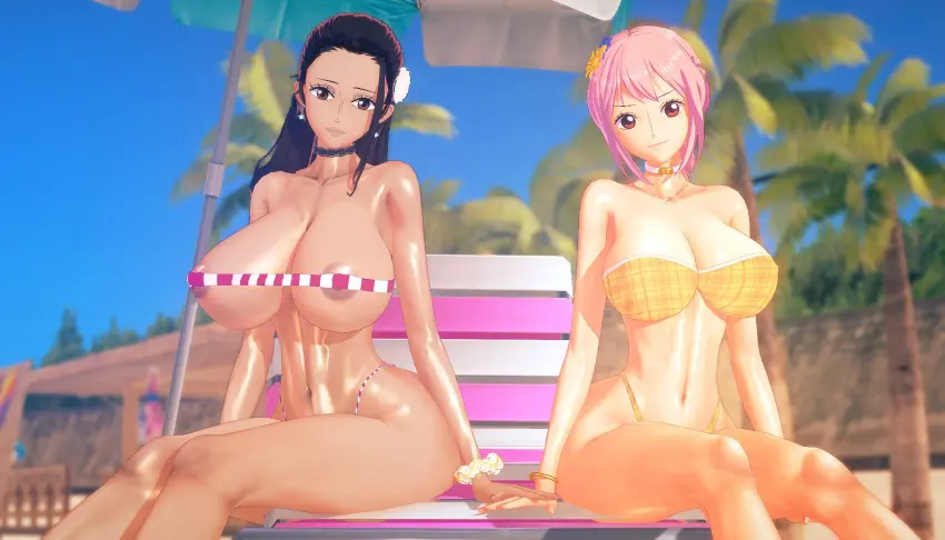 Image breasts,female,female_only,bikini,one_piece,areolae,beach,solo_female,huge_breasts,artist_request,3d,koikatsu,nipple_slip,rebecca_(one_piece),viola_(one_piece)
