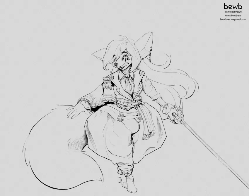 Image clothing,long_hair,male,bottom_heavy,thick_thighs,femboy,anthro,fluffy,fluffy_tail,fox,dungeons_and_dragons,fennec,bewbdraws,rapier