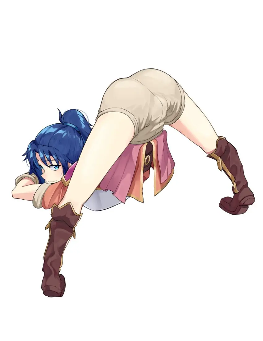 Image 1girls,clothed,female,female_only,highres,looking_at_viewer,smile,solo,white_background,blue_eyes,blue_hair,ass,female_focus,looking_back,ponytail,clothed_female,top-down_bottom-up,nintendo,short_sleeves,shorts,fire_emblem,ass_up,full_body,commission,boots,looking_back_at_viewer,bare_legs,short_shorts,jack-o_pose,jack-o'_challenge,brown_shorts,exposed_legs,fire_emblem:_new_mystery_of_the_emblem,grimmelsdathird,kris_(fire_emblem),kris_(fire_emblem)_(female)