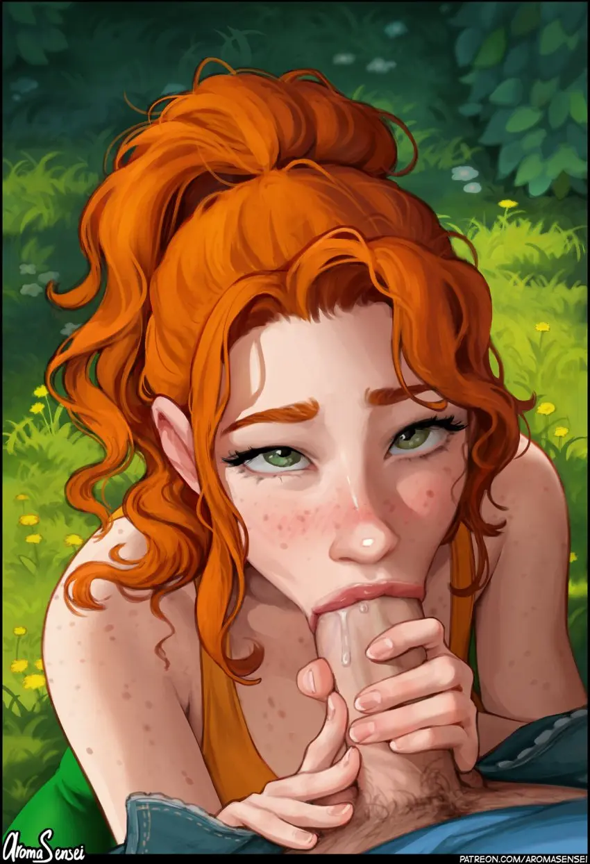 Image 1girls,blush,clothed,clothing,female,looking_at_viewer,1boy,male,penis,red_hair,fellatio,freckles,green_eyes,blowjob,freckles_on_face,sucking,sucking_penis,grass,grass_field,hand_on_penis,stardew_valley,freckled_face,freckles_on_shoulders,aroma_sensei,robin_(stardew_valley),field_background,farmer_(stardew_valley)