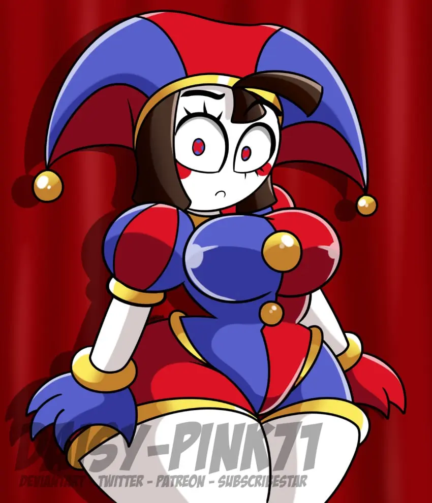 Image 1girls,breasts,female,thick_thighs,huge_breasts,latex,shortstack,pomni_(the_amazing_digital_circus),the_amazing_digital_circus,jester,jester_hat,daisy-pink71