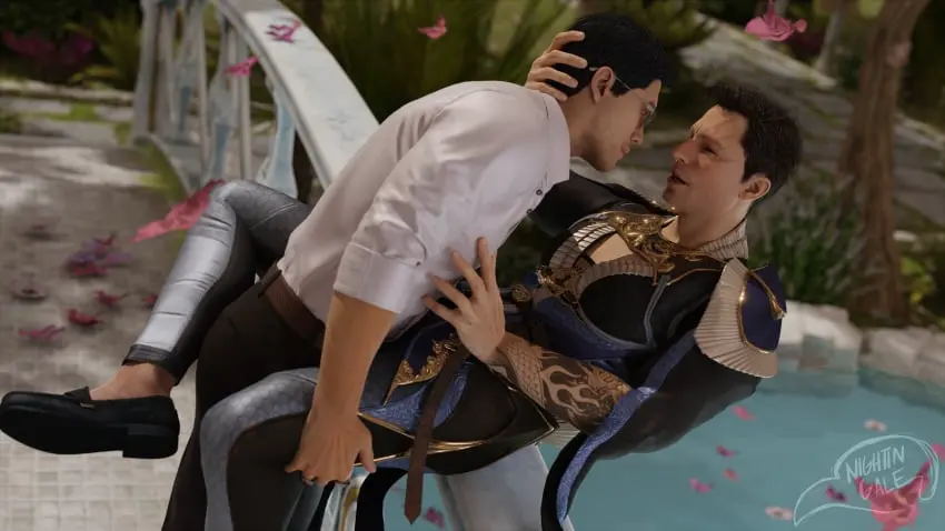 Image male,2boys,male/male,male_only,yaoi,demon,demon_boy,gay,3d,romantic,romantic_couple,black_eyes,3d_(artwork),eye_contact,3d_model,looking_at_each_other,mortal_kombat,mortal_kombat_1_(2023),netherrealm_studios,romantic_ambiance,in_love,alternate_universe,together,kenshi_takahashi,johnny_cage,nightin_galez,1human,johnny_cage_(new_era),1demon,loving_embrace,ashrah_(cosplay),johnny_cage_(cosplay),loving_couple,loving_gaze,romance,romance_between_human_and_demon