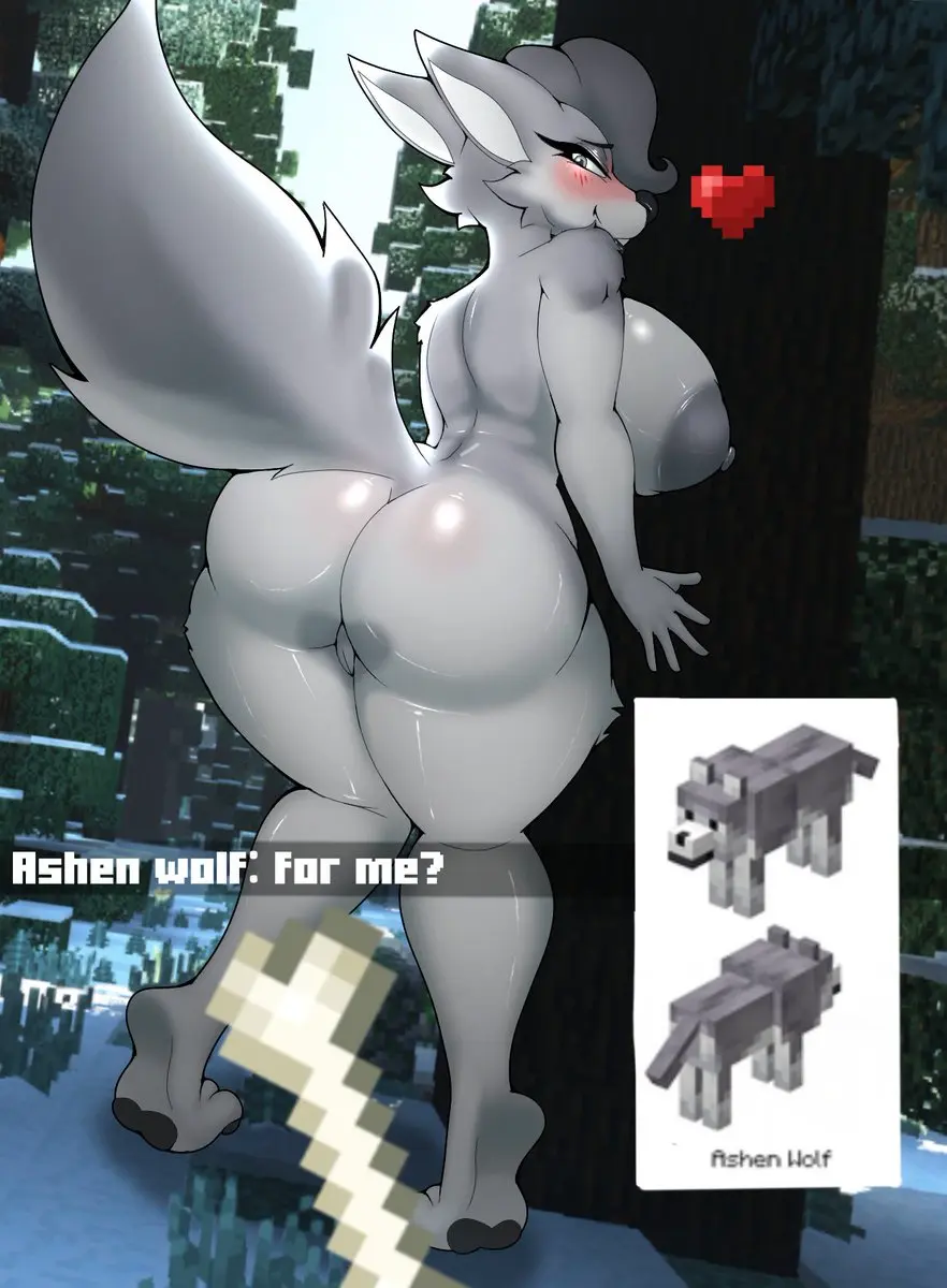 Image big_breasts,blush,breasts,female,hi_res,nipples,pussy,ass,big_butt,thick_thighs,wide_hips,anthro,2d,minecraft,canid,canine,canis,fur,genitals,grey_body,grey_fur,mammal,wolf,dialogue,2d_(artwork),tree,forest,forest_background,nature,nature_background,plant,heart_symbol,bone,microsoft,screencap,xbox_game_studios,reference_image,mojang,screencap_background,elzorrogomita,foxgumie,wolf_(minecraft),grey_nipples,ashen_wolf_(minecraft),view_from_back