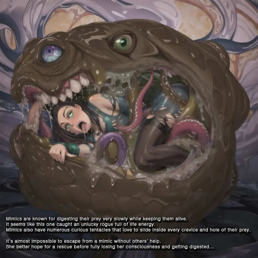 Image 1girls,breasts,female,black_hair,cum,cum_in_mouth,sex,ai_generated,cum_inside,text,monster,wet,bukkake,helpless,restrained,tentacle,tentacle_sex,bodily_fluids,breast_grab,english_text,captured,defeated,forced,tentacle_rape,bad_end,rape,breast_squeeze,story,tentacle_penetration,vore,baldur's_gate_3,dungeons_and_dragons,defeat,defeated_heroine,game_over,damsel_in_distress,ryona,mimic,horror,eaten_then_fucked,inside_creature,mimic_chest,tentacle_pit,nine-fingers_keene