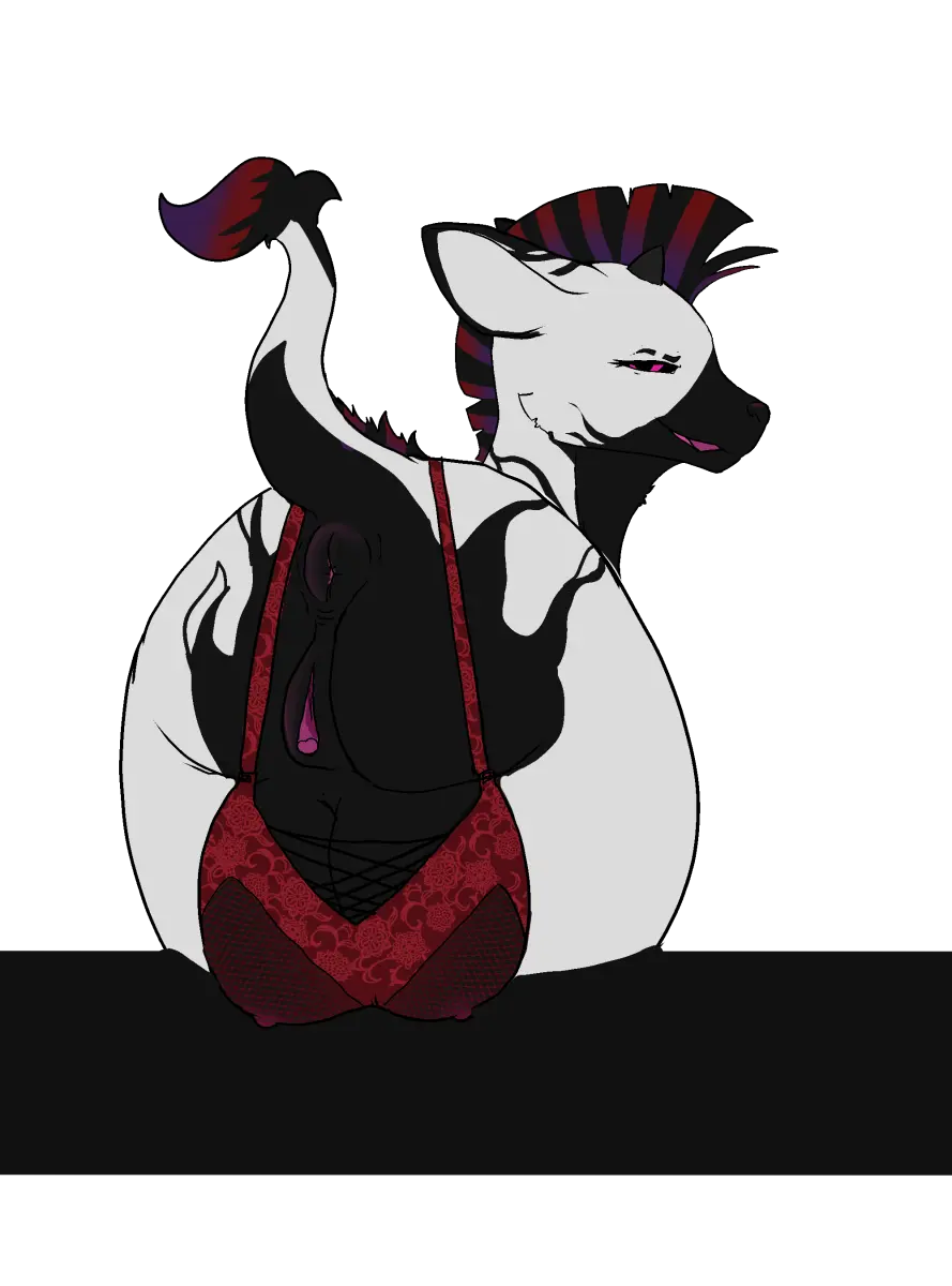 Image big_breasts,breasts,clothing,female,hi_res,looking_at_viewer,solo,pussy,tail,bra,underwear,ass,looking_back,anus,presenting,genitals,raised_tail,feral,presenting_pussy,crotchboobs,transparent_background,mane,dyed_fur,big_crotchboobs,the_nature_of_predators,frostedscales,sulean_(the_nature_of_predators)