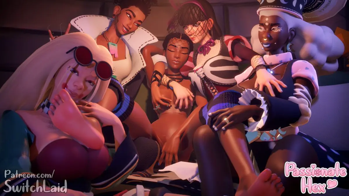 Image big_breasts,breasts,female,female_only,light-skinned_female,light_skin,white_hair,black_hair,multiple_girls,feet,cleavage,eyewear,glasses,medium_breasts,spread_legs,3d,soles,clothed_female_nude_female,breast_grab,oc,witch_hat,girls_only,toes,eyewear_on_head,grabbing_breasts,witch,chocolate_and_vanilla,5girls,multiple_females,african_female,african,switchlaid,arsine_moxy,bree_(passionate_hex),bree_layd,kamari_(passionate_hex),kamari_mwezi,lilac_falchion,passionate_hex,satomi_kaeru