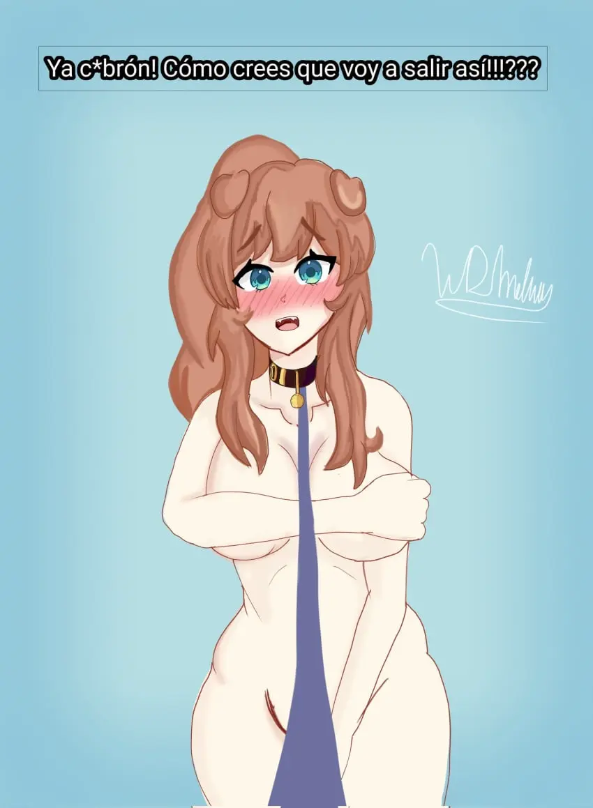 Image 1girls,blush,breasts,female,long_hair,1boy,blue_eyes,male,thighs,virtual_youtuber,nude_female,vtuber,text,tagme,kemonomimi,brown_hair,dog_girl,translation_request,leash,spanish_text,vtuberfanart,latam_virtual_youtuber,lilybell_vt,oneeshi