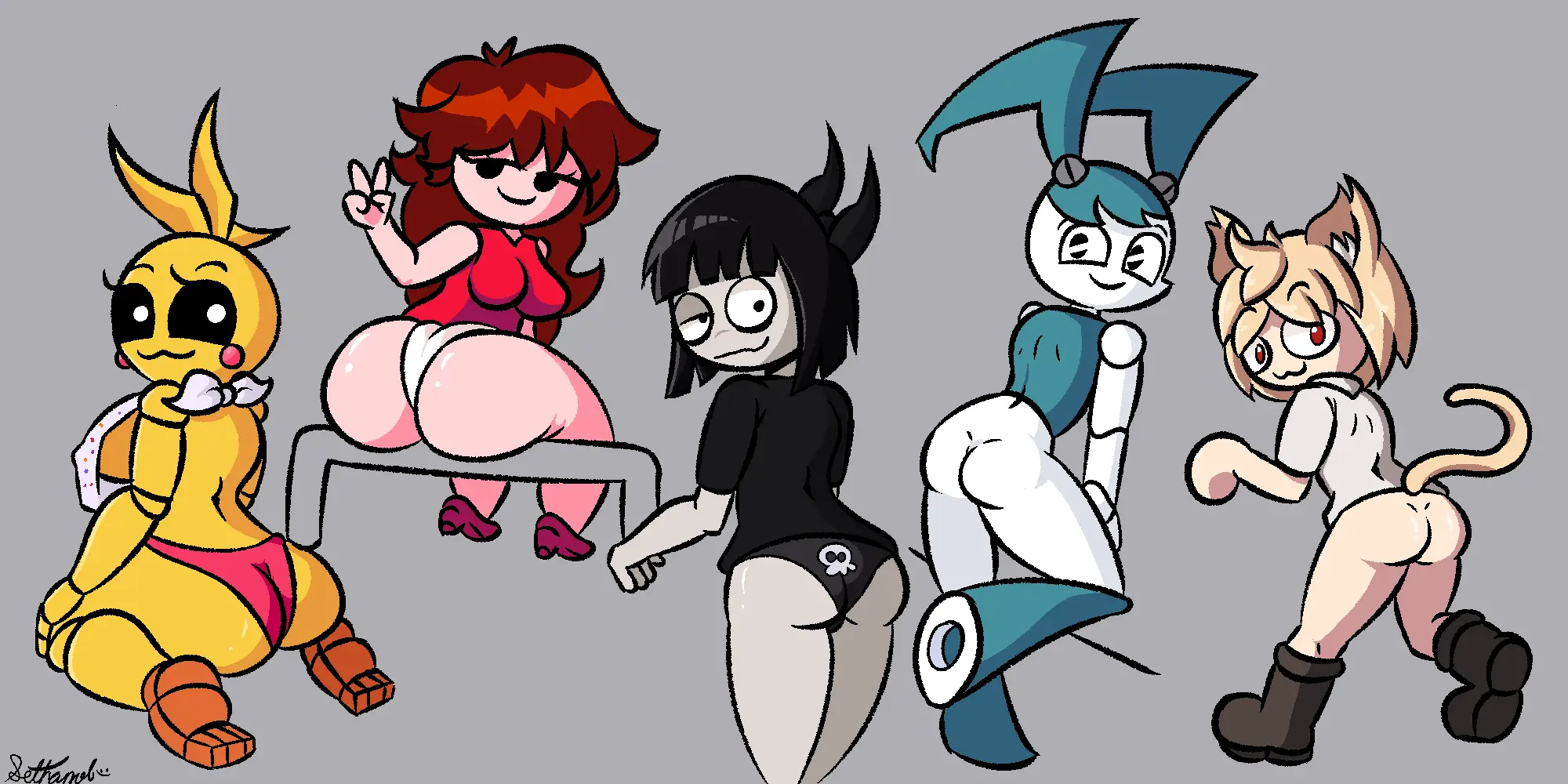 Image female,female_only,looking_at_viewer,multiple_girls,panties,ass,big_ass,fat_ass,presenting_hindquarters,goth,goth_girl,crossover,adult_swim,upskirt,five_nights_at_freddy's,friday_night_funkin,nickelodeon,girlfriend_(friday_night_funkin),flirting,toy_chica_(fnaf),5girls,jenny_wakeman,my_life_as_a_teenage_robot,type-moon,melty_blood,tsukihime,neco-arc,flirting_with_viewer,creepy_susie,the_oblongs,sethanol