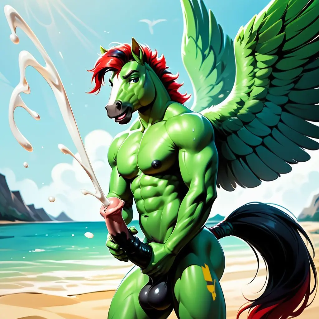 Image solo,cum,male,penis,furry,big_penis,humanoid,multicolored_hair,muscular,muscular_male,beach,ai_generated,balls,hair,wings,anthro,green_eyes,big_balls,genital_fluids,bodily_fluids,genitals,mammal,muscular_anthro,excessive_cum,excessive_genital_fluids,green_body,animal_genitalia,animal_penis,furry_male,equid,equine,horse,equine_penis,horse_ears,horse_tail,beach_background,seaside,spread_wings,cum_shot,director_homer_26