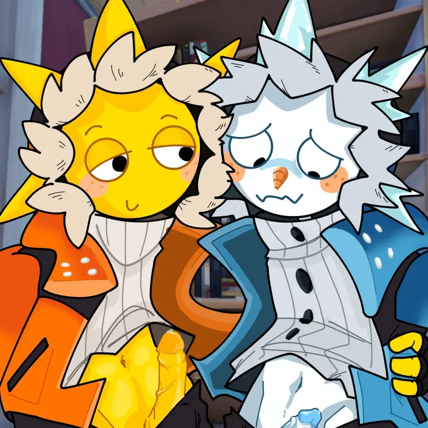 Image clothed,male,humanoid,male_only,fortnite,looking_down,precum,skinny,fortnite:_battle_royale,non-human,toony,sun,non-human_only,comparing_penis,sunspot_(fortnite),sunspot_(cold_fusion)