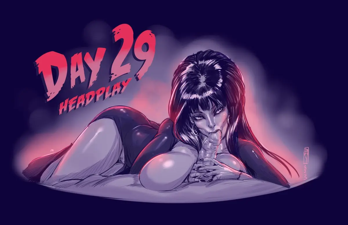Image 1girls,breasts,breasts_out,clothing,female,female_only,human,light_skin,1boy,black_hair,male,oral,penis,voluptuous,fellatio,male/female,voluptuous_female,unseen_male_face,blowjob,faymantra,elvira,elvira:_mistress_of_the_dark