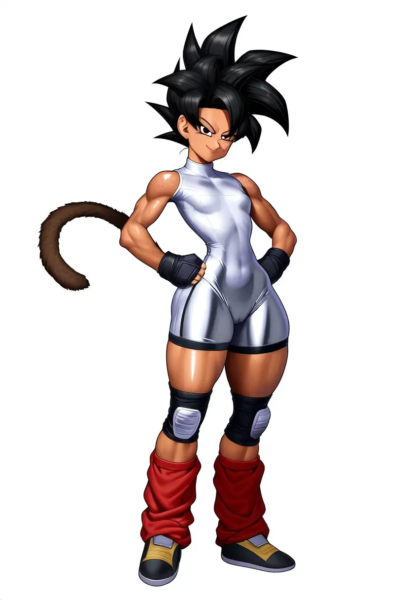 Image breasts,female,small_breasts,thick_thighs,freckles,ai_generated,tan_skin,tan_body,original_character,dragon_ball,dragon_ball_z,cameltoe,tight_clothing,oc,leotard,smirk,flat_chest,tomboy,novelai,dragon_ball_super,saiyan,saiyan_girl,shiny_clothes,slightly_muscular,unitard,legwarmers,saiyan_tail