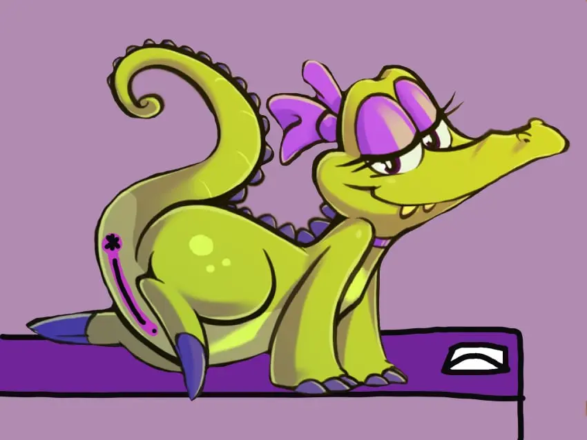 Image female,hi_res,pussy,bed,genitals,reptile,scalie,furniture,crocodilian,alligatorid,alligator,allie_(where's_my_water?),where's_my_water?