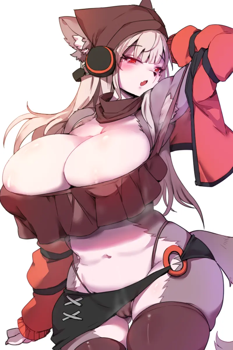 Image 1girls,big_breasts,breasts,female,hi_res,large_breasts,no_bra,red_eyes,simple_background,solo,white_hair,animal_ears,thighhighs,furry,thick_thighs,arknights,artist_request,no_panties,fox_ears,fox_tail,2024,fox,frostleaf_(arknights)