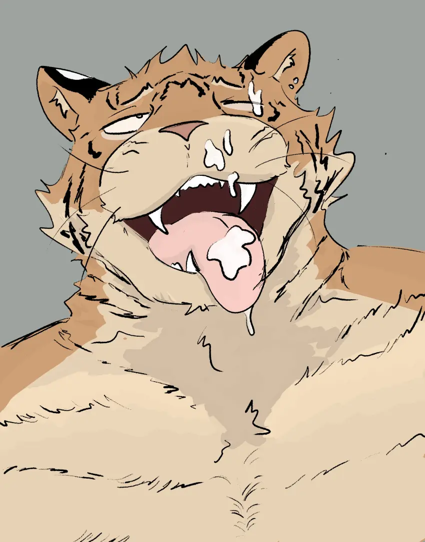 Image hi_res,open_mouth,simple_background,solo,cum,cum_on_face,male,tongue_out,lying,on_back,tongue,humanoid,male_only,shaded,teeth,drooling,saliva_string,anthro,piercing,absurd_res,half-closed_eyes,saliva,genital_fluids,bodily_fluids,mammal,fangs,ear_piercing,narrowed_eyes,tuft,felid,simple_shading,pantherine,tiger,inner_ear_fluff,neck_tuft,facial_tuft,drooling_tongue,cheek_tuft,dickinoatmeal,tongue_fetish