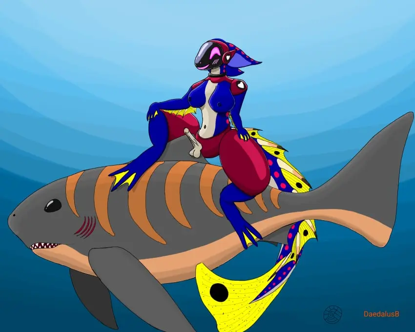 Image blush,breasts,hi_res,penis,tail,futanari,intersex,feet,water,anthro,glowing_eyes,genitals,fin,fish,marine,shark,toes,markings,heart_symbol,gills,spikes,glowing,stripes,machine,spots,spotted_body,spikes_(anatomy),striped_body,membrane_(anatomy),webbed_hands,underwater,spiked_tail,protogen,webbed_feet,daedalusb,reina_(daedalusb)