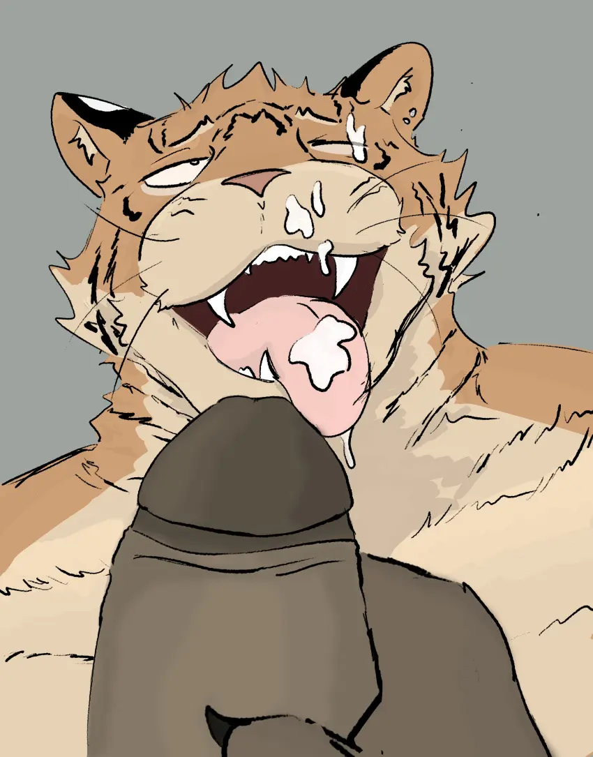 Image hi_res,looking_at_viewer,open_mouth,simple_background,solo,cum,cum_in_mouth,cum_on_face,male,oral,penis,duo,humanoid,male/male,drooling,anthro,cum_inside,piercing,absurd_res,half-closed_eyes,aroused,saliva,genital_fluids,bodily_fluids,genitals,mammal,thick_penis,narrowed_eyes,bear,fluffy_chest,degradation,felid,pantherine,tiger,looking_up,whiskers,fluffy_ears,dickinoatmeal,oral_invitation,penis_over_head