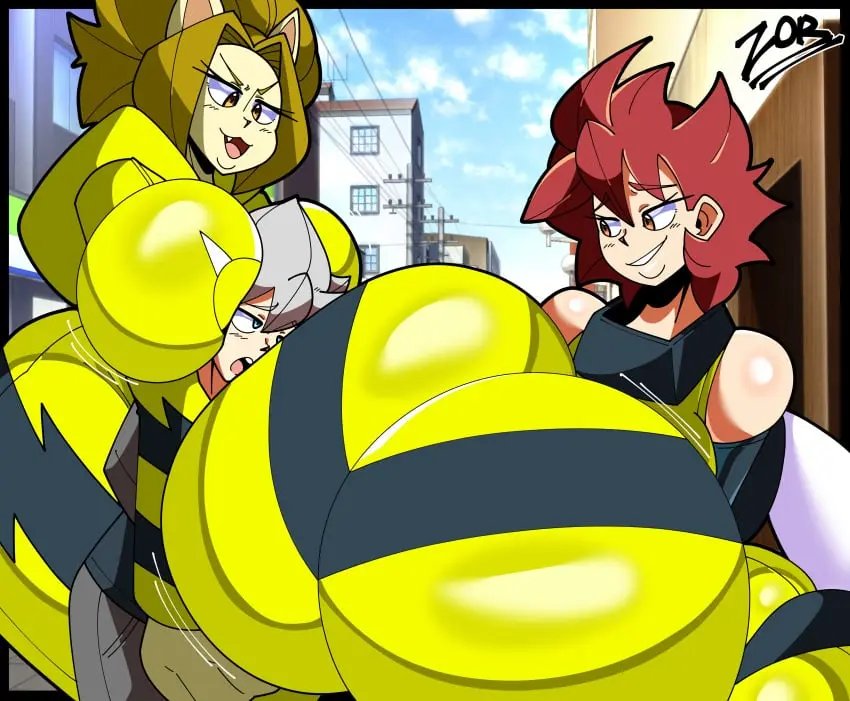 Image big_breasts,breasts,female,grey_hair,large_breasts,1boy,2girls,animal_ears,male,short_hair,huge_breasts,anthro,gigantic_breasts,hyper_breasts,original,original_character,artist_signature,oc,bodysuit,2024,dominant_female,commission,fully_clothed,top_heavy,femdom,trio,zoruadrawsstuff,yellow_bodysuit,zor_(zoruadrawsstuff)