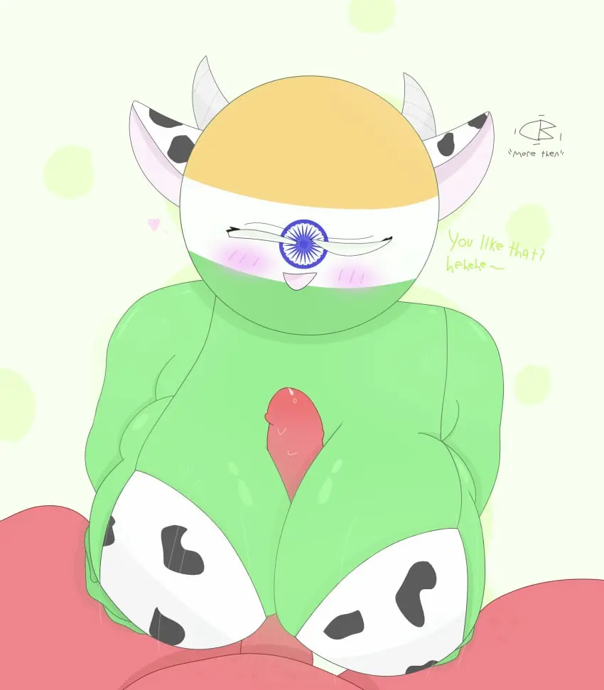 Image big_breasts,breasts,female,text,green_skin,paizuri,red_skin,boobjob,titjob,cow_ears,titfuck,cow_bikini,cowkini,countryhumans,countryhumans_girl,c10ckw07k,india_(countryhumans),nepal_(countryhumans)