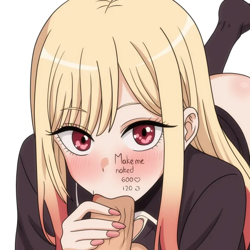 Image 1girls,blush,female,highres,light-skinned_female,light_skin,looking_at_viewer,red_eyes,1boy,male,penis,fellatio,eyebrows_visible_through_hair,light-skinned_male,blonde_hair,nail_polish,socks,pov,pov_eye_contact,blowjob,male_pov,bottomless,eye_contact,blonde_hair_female,blonde_female,1:1,painted_nails,:>=,blowjob_face,gyaru,strip_game,kitagawa_marin,sono_bisque_doll_wa_koi_wo_suru,blowing,satsufumi,retweet_challenge