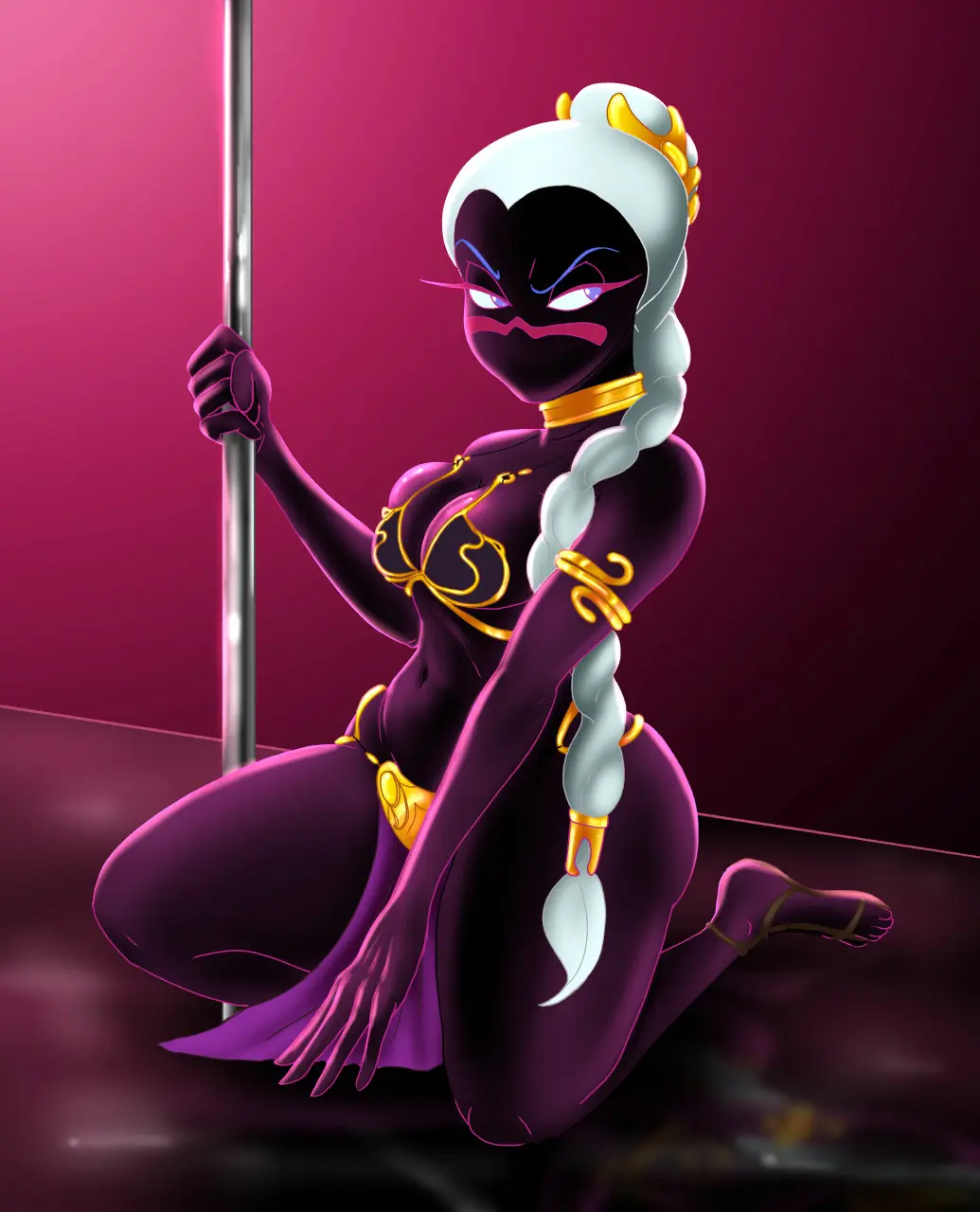 Image 1girls,female,female_only,solo,solo_female,solo_focus,on_knees,cosplay,crossover,slave_bikini,slave_leia_(cosplay),star_wars,alien,alien_girl,stripper_pole,looney_tunes,warner_brothers,alien_humanoid,duck_dodgers,martian_(duck_dodgers),queen_tyr'ahnee,unhappy,unhappy_female,lucasfilm,astraldog