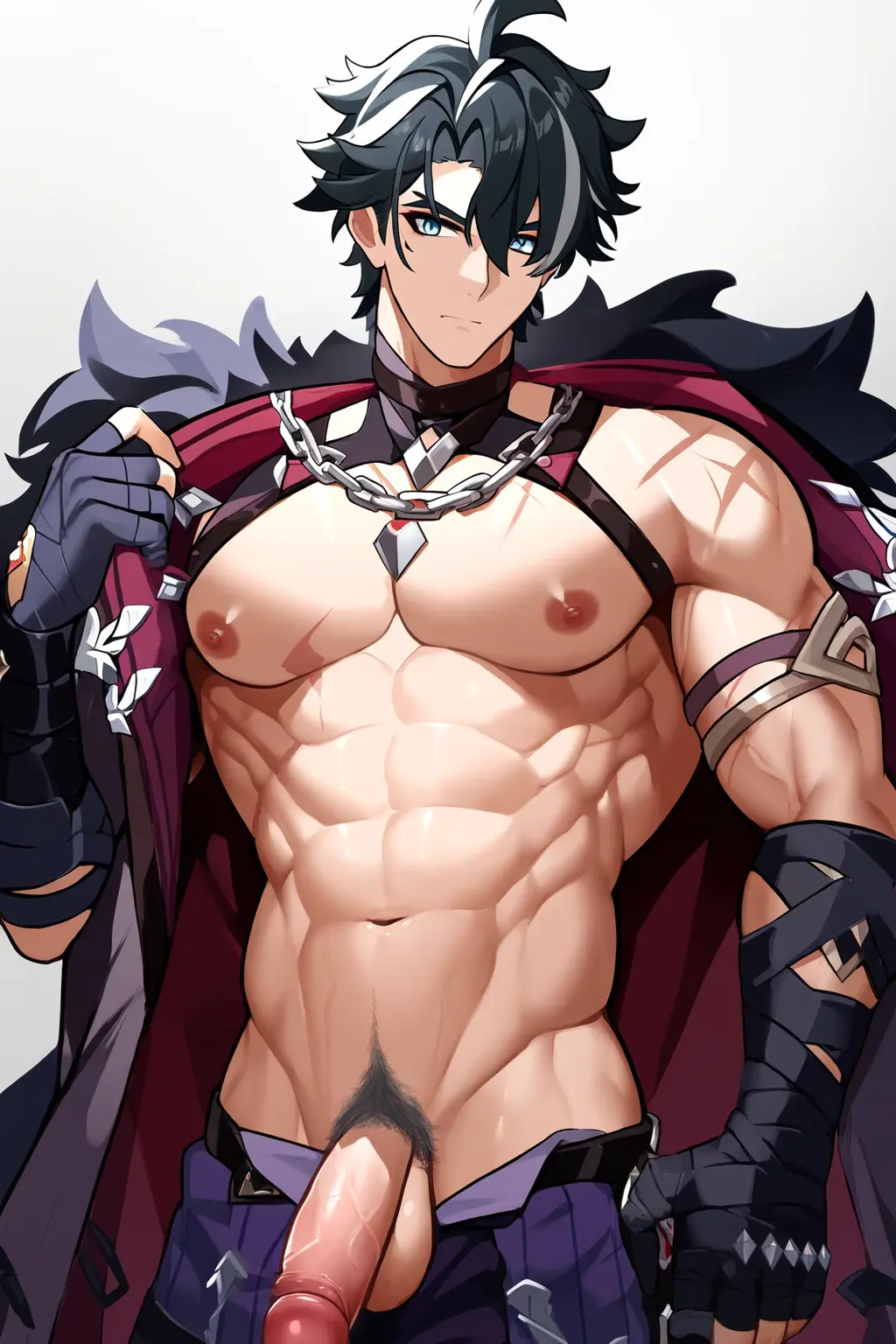 Image male,muscular,muscular_male,ai_generated,male_only,yaoi,genshin_impact,bara,wriothesley_(genshin_impact)